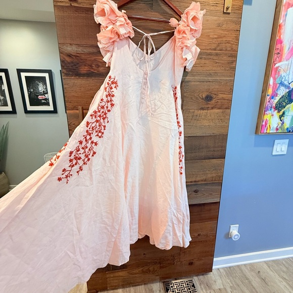 Fanm Mon Peach Floral Maxi Dress with Ruffle Sleeves - Picture 11 of 16